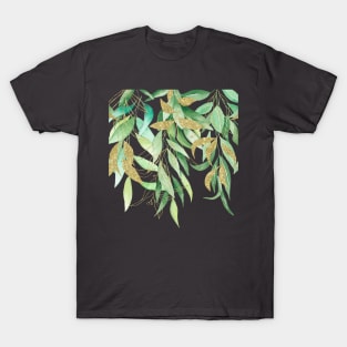 Eucalyptus watercolor Greenery Leaves With Gold Foil T-Shirt